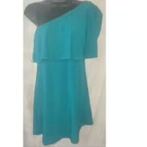 LOFT ***stylish Turquoise short off one shoulder dress, Turquoise, 4/small